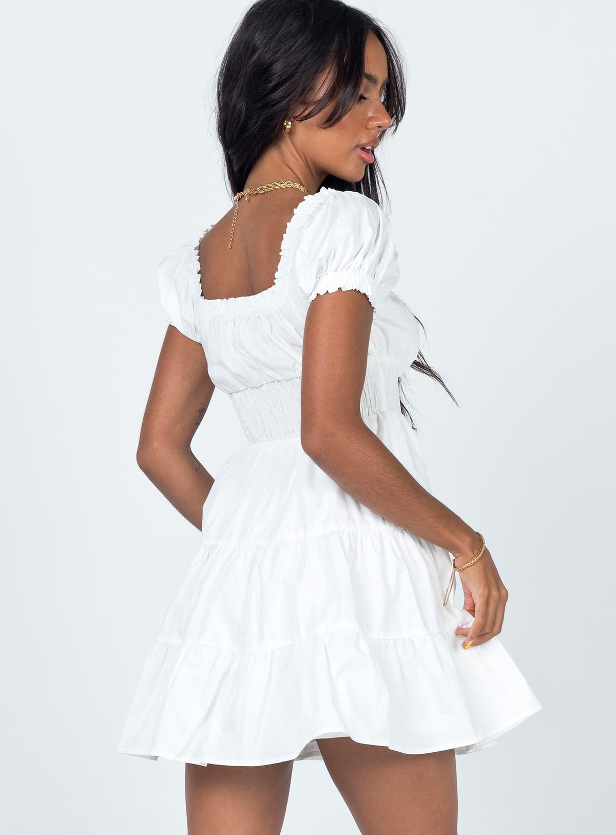 back view of model wearing Princess Polly Daniela Mini Dress White